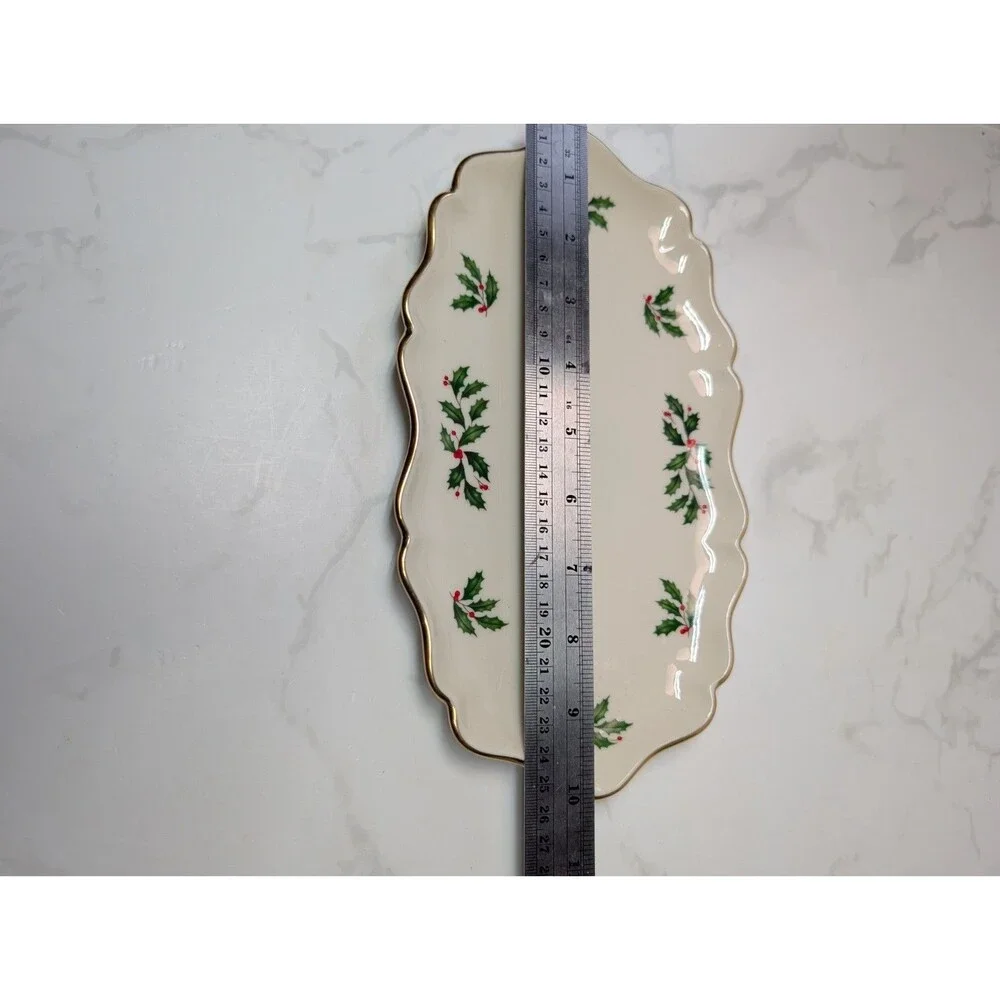 Lenox Holiday 4 Pc Serving Tray Cake Plate Leaf Dish Cardinal Platter USA
